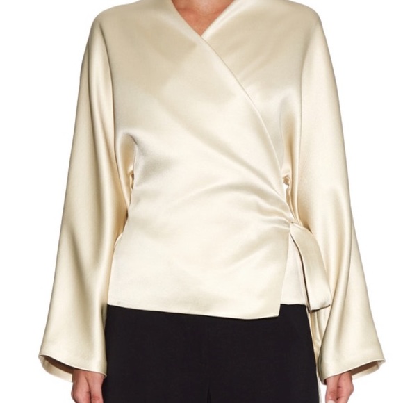 THE ROW Haki Satin light gold kimono top - Picture 3 of 9